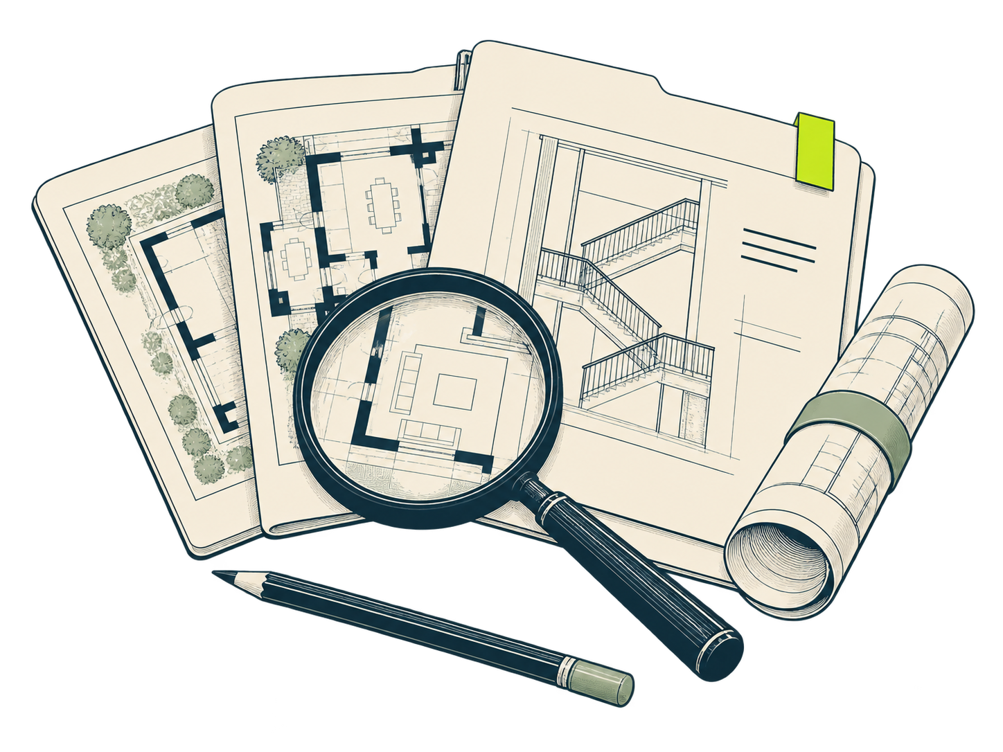 Illustratie van projectstukken die zorgvuldig worden nagekeken